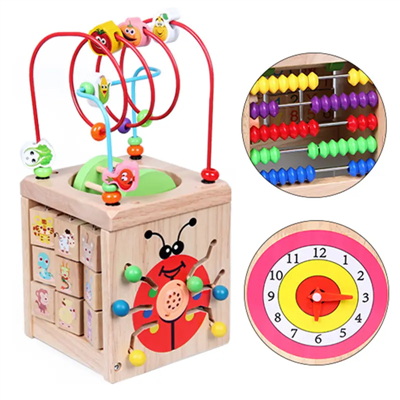 Wooden Activity Cube Preschool Learning Toys